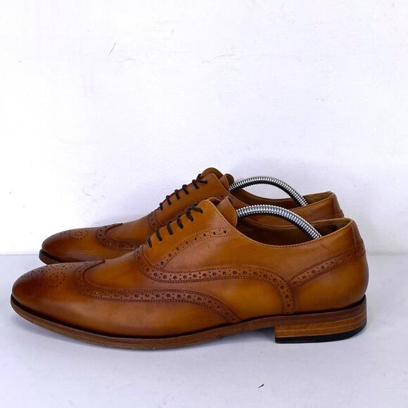 TAFT The Beck Handcrafted Brogue Wingtip Leather Dress Shoe Burnt Honey Mens 10 - Picture 7 of 13